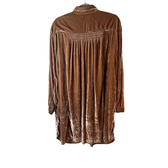 We The Free Golden Brown Long Sleeve Velvet Shirt Dress Large