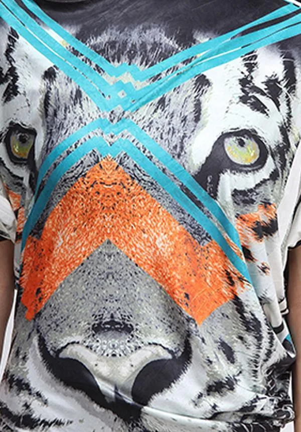 White Tiger Dolman Mini Dress
