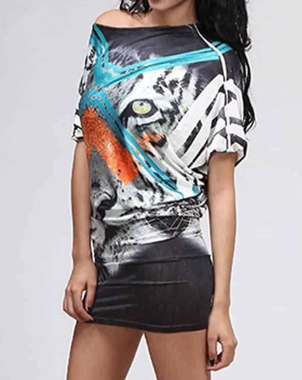 White Tiger Dolman Mini Dress