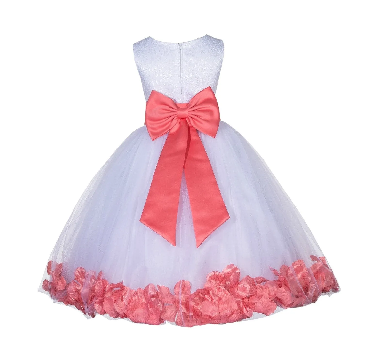 White Tulle Floral Lace Top Rose Petals Flower Girl Dress Wedding Pageant Special Occasions 165T(1)