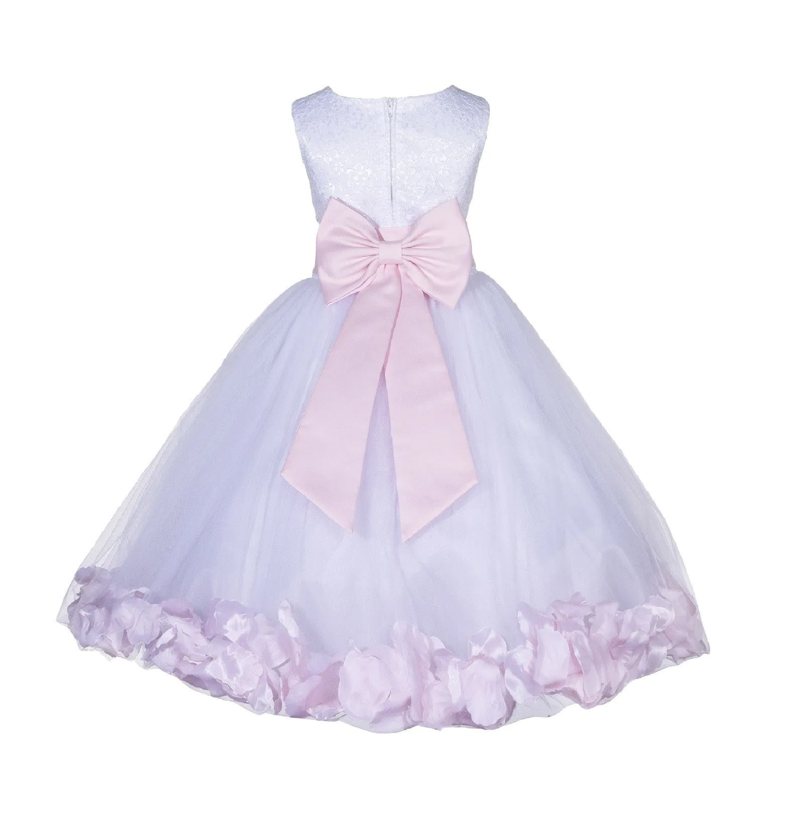 White Tulle Floral Lace Top Rose Petals Flower Girl Dress Wedding Pageant Special Occasions 165T(1)