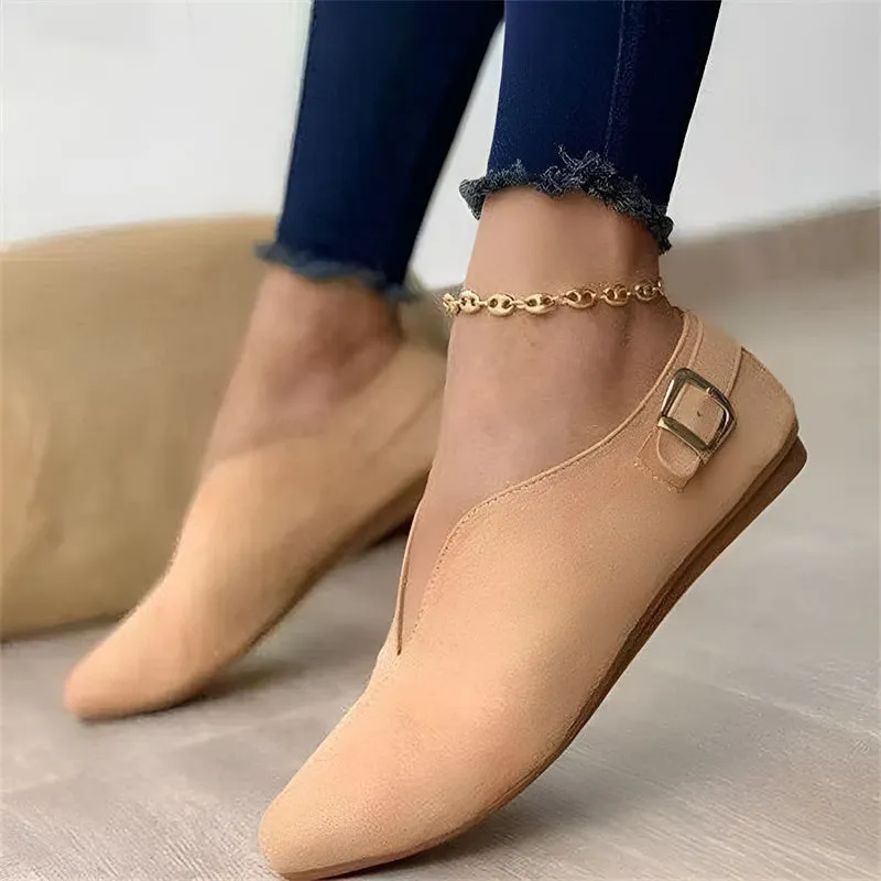 Women Fashion Pointed Toe Flat Suede Casual Shoes