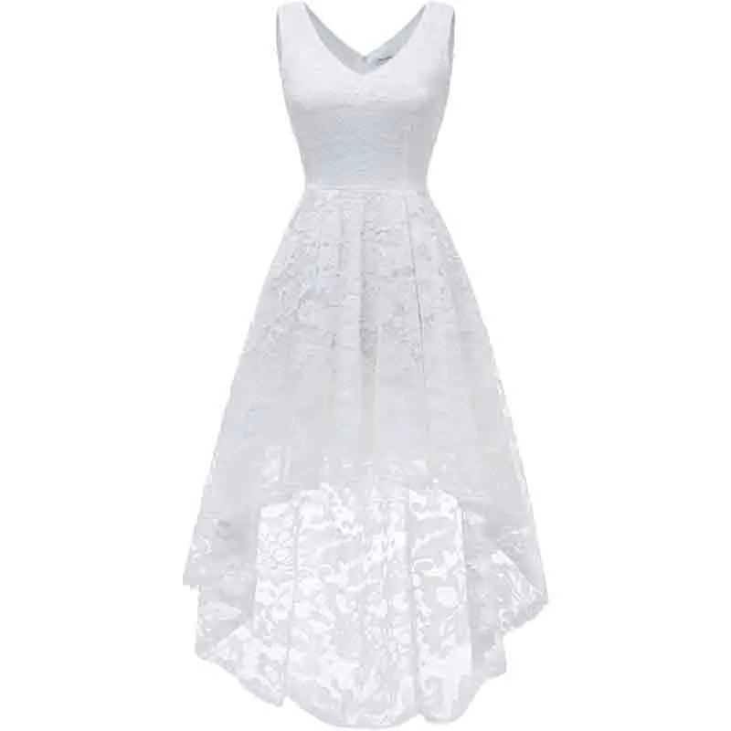 Women's Sleeveless Hi-Lo Lace Formal Dress Cocktail Party Dress V Neck