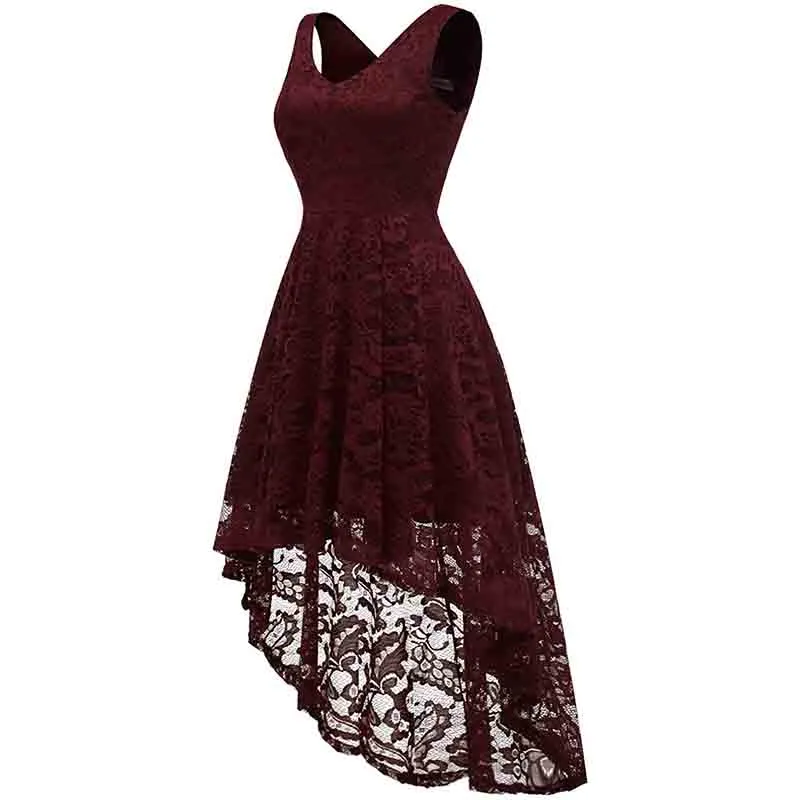 Women's Sleeveless Hi-Lo Lace Formal Dress Cocktail Party Dress V Neck