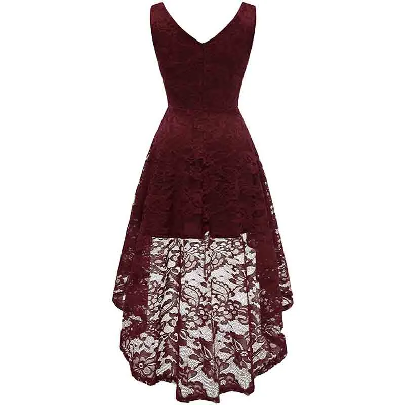 Women's Sleeveless Hi-Lo Lace Formal Dress Cocktail Party Dress V Neck