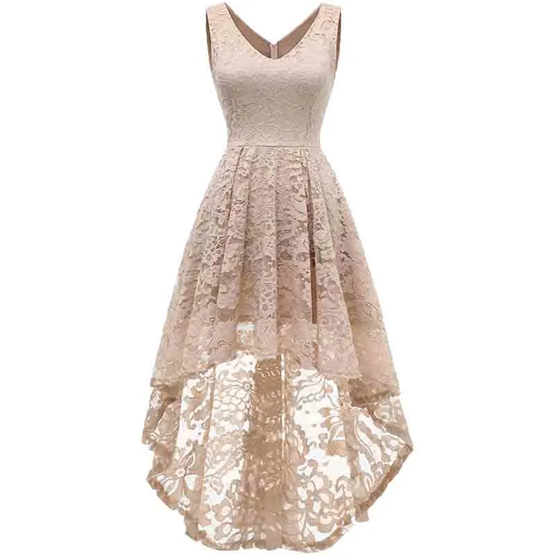 Women's Sleeveless Hi-Lo Lace Formal Dress Cocktail Party Dress V Neck