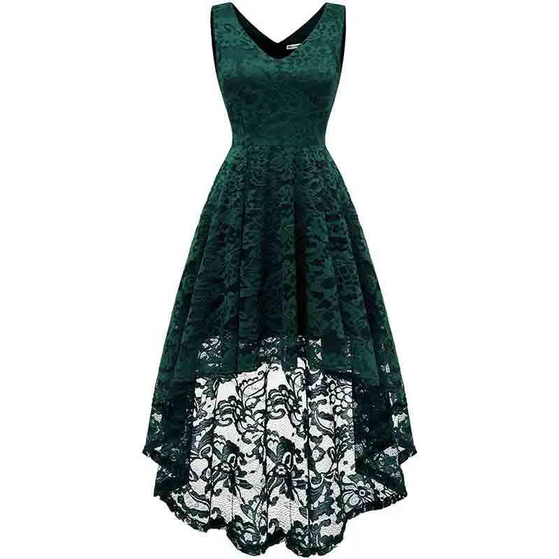 Women's Sleeveless Hi-Lo Lace Formal Dress Cocktail Party Dress V Neck