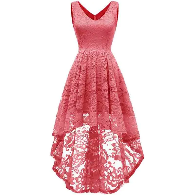Women's Sleeveless Hi-Lo Lace Formal Dress Cocktail Party Dress V Neck