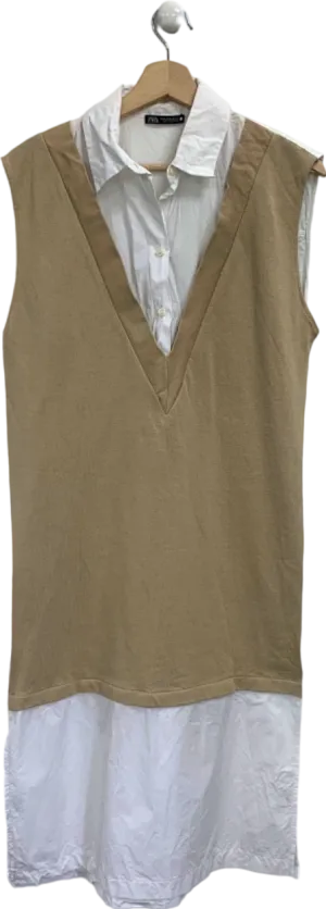 Zara Beige White Sleeveless Dress UK M