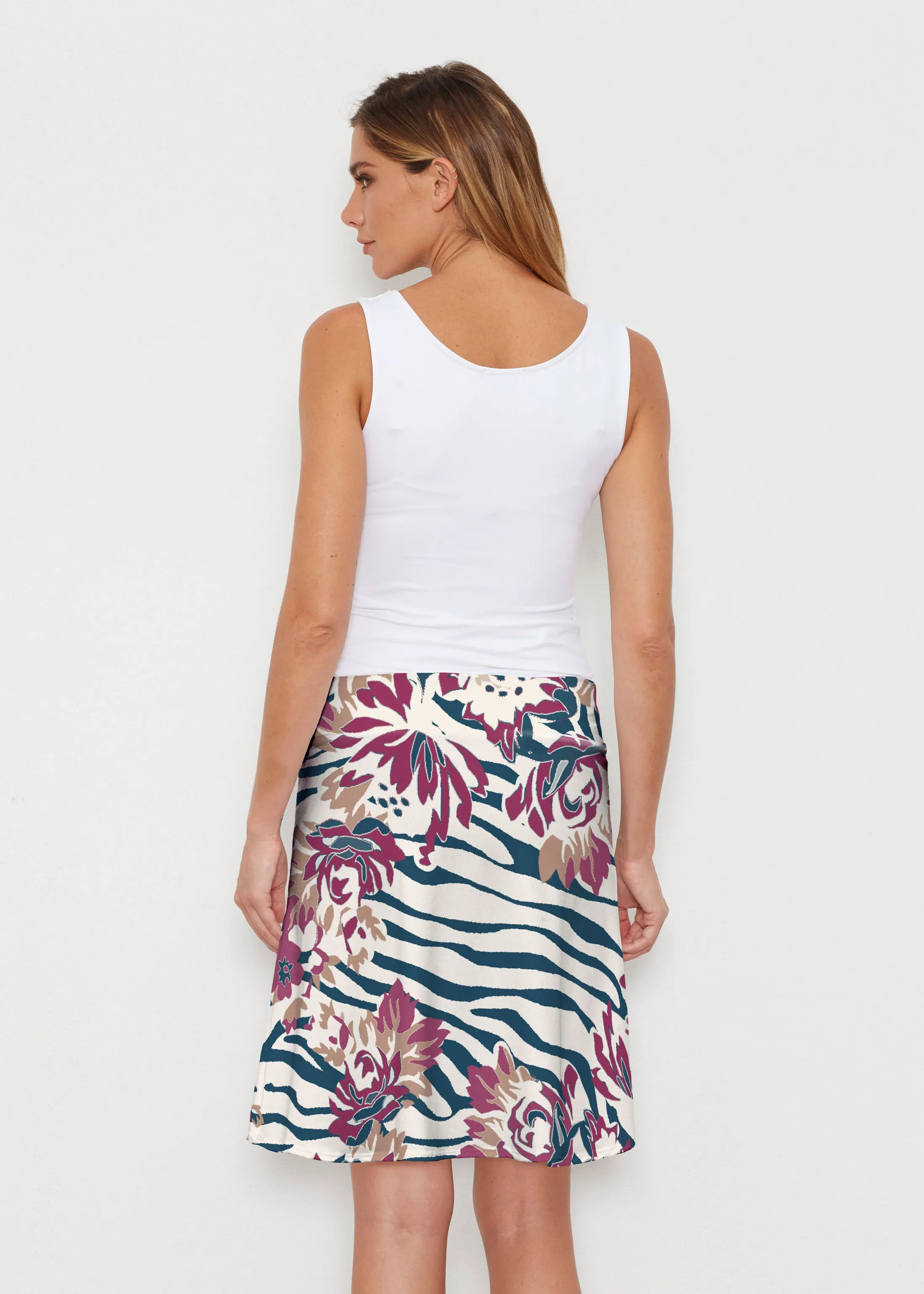 Zebra Posy Navy (8123) ~ Silky Brenda Skirt 21 inch